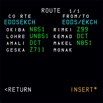 MCDU Co Route Selection Page