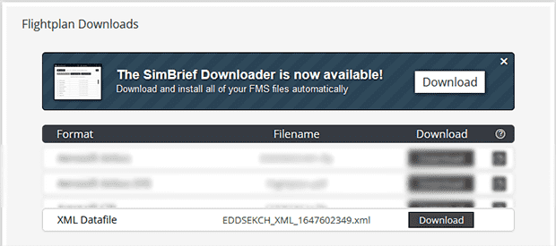 simBrief Datafile Download